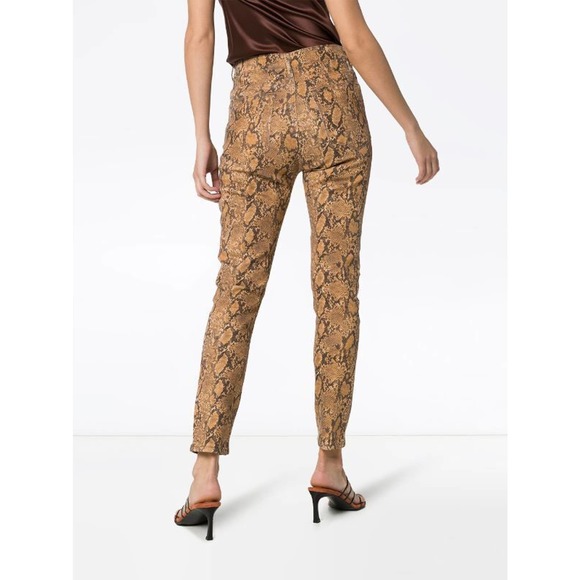 FRAME Le High Coated Snakeskin Python Print Skinny Crop Jeans Size 27 Tan - Picture 4 of 10